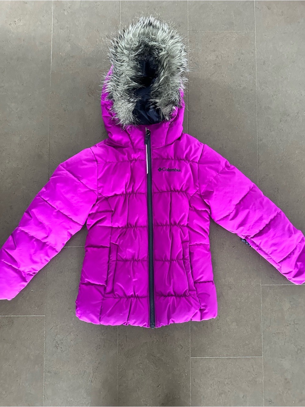Columbia Bright Pink Quilted Puffer Jacket with Faux Fur Hood 6/6X
